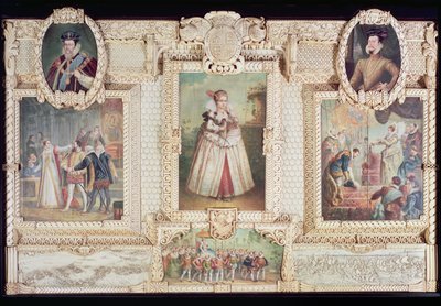 Collection de six miniatures représentant la reine Élisabeth I, des personnages et des scènes de sa vie - English School